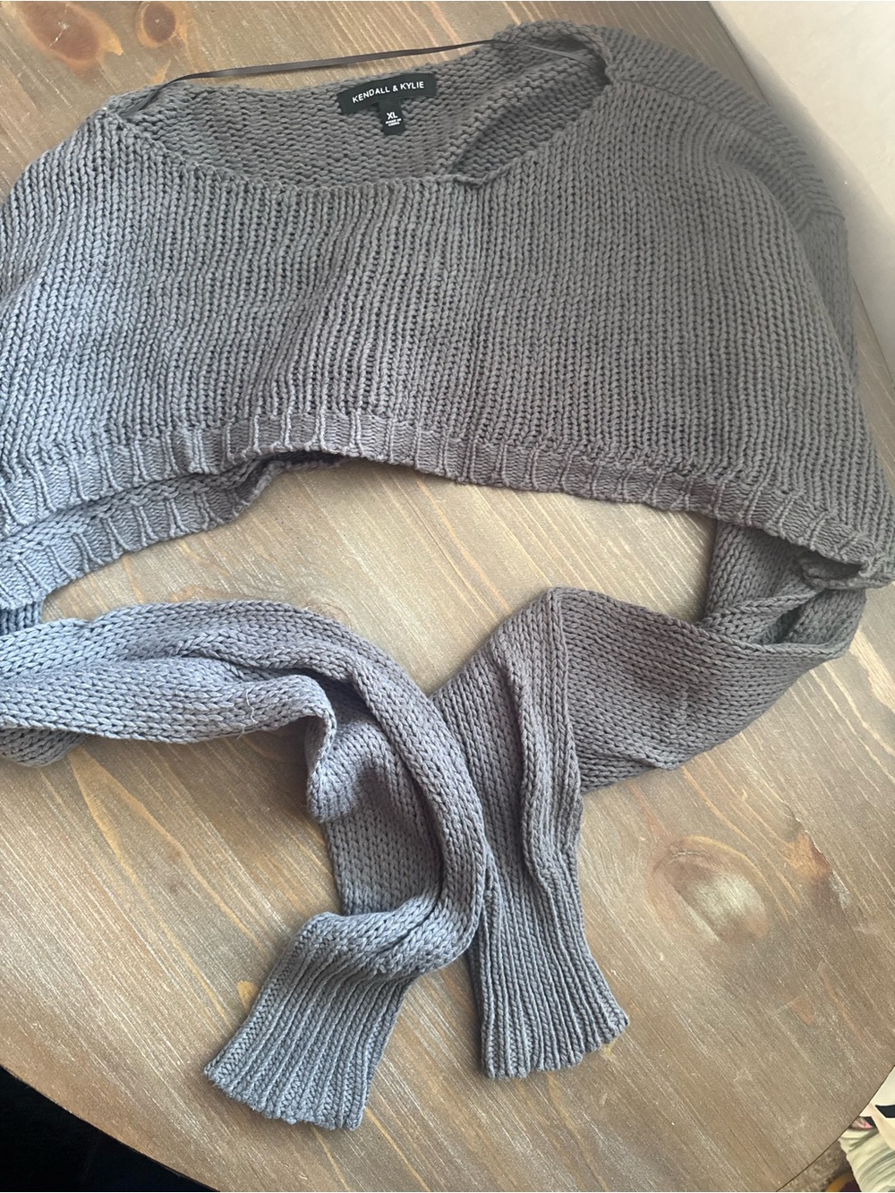 Kendall & Kylie Gray Cropped Knit Wrap Sweater